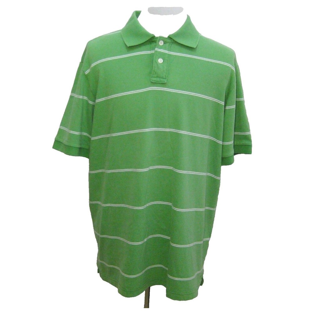Eddie Bauer Polo Shirt Mens Size XLT Green Striped Short Sleeve 100% Cotton Knit